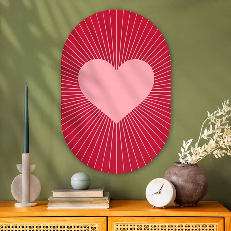 Glasbild Oval - Herz – Strahlen – Liebe – Abstrakt – Rosa — 2