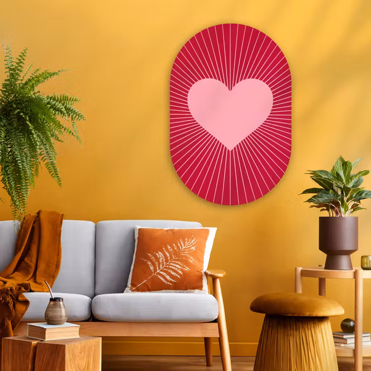 Glasbild Oval - Herz – Strahlen – Liebe – Abstrakt – Rosa — 3