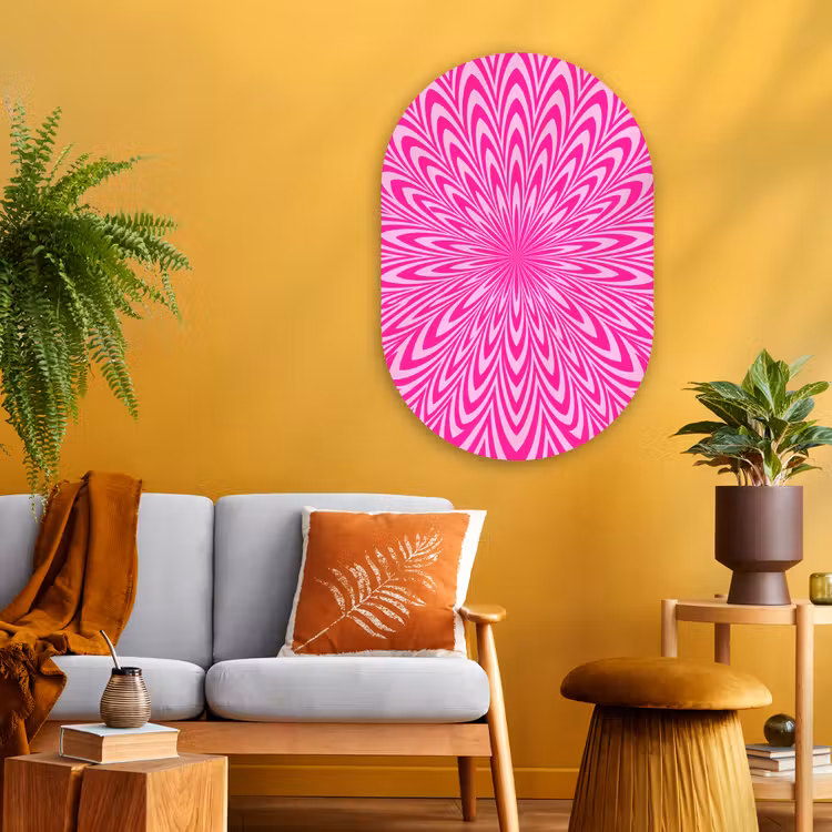 Glasbild Oval - Muster – Optisch – Rosa — 3