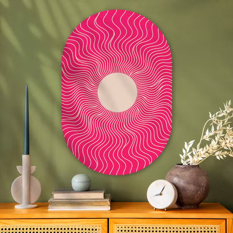 Glasbild Oval - Zusammenfassung – Muster – Rosa — 2