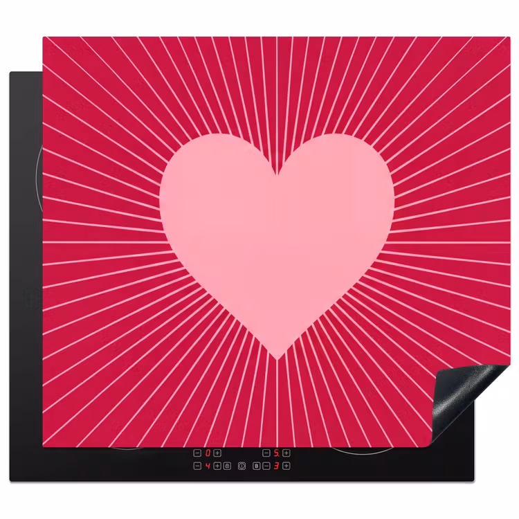 Herdabdeckplatte - Herz – Strahlen – Liebe – Abstrakt – Rosa — 1