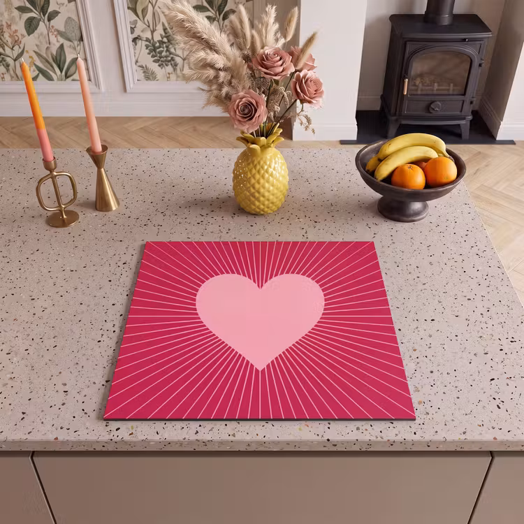Herdabdeckplatte - Herz – Strahlen – Liebe – Abstrakt – Rosa — 2