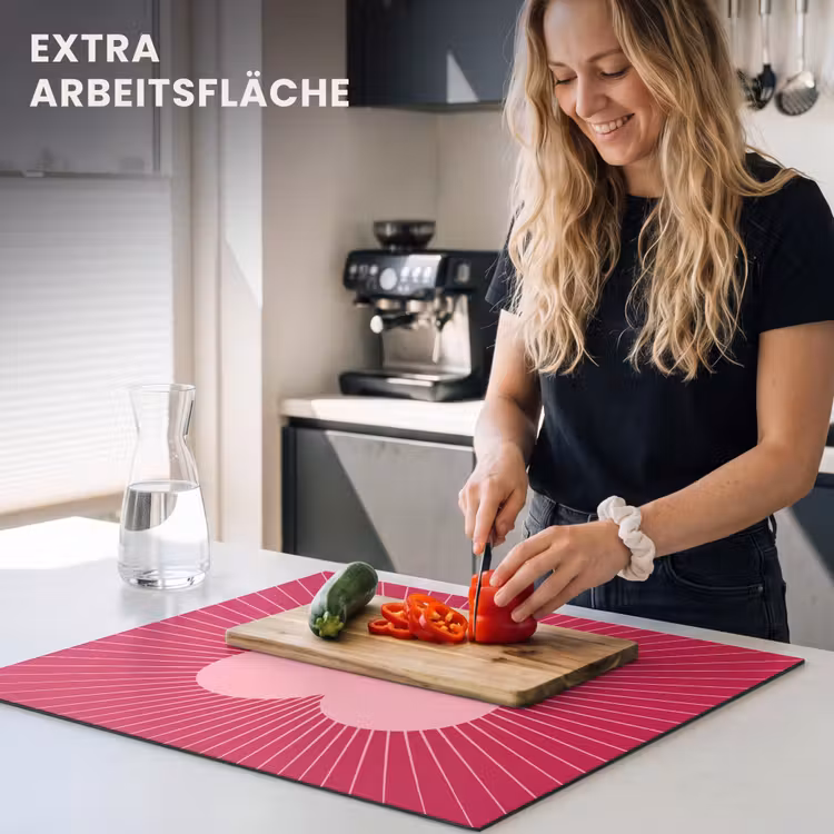 Herdabdeckplatte - Herz – Strahlen – Liebe – Abstrakt – Rosa — 4