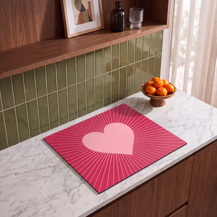Herdabdeckplatte - Herz – Strahlen – Liebe – Abstrakt – Rosa — 8