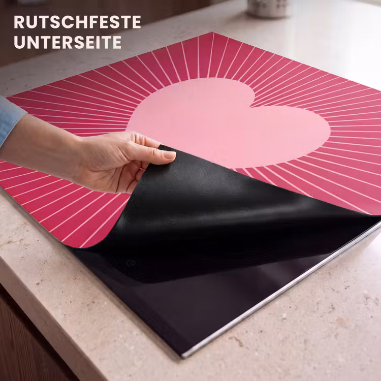 Herdabdeckplatte - Herz – Strahlen – Liebe – Abstrakt – Rosa — 9