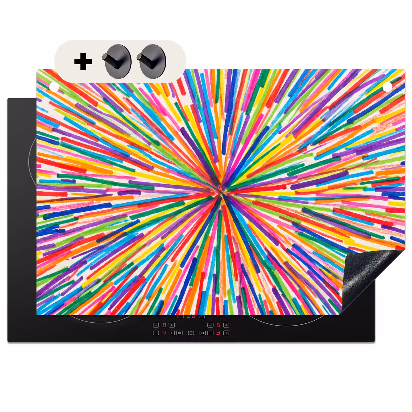 2-in-1 Herdabdeckplatte & Spritzschutz - Linien – Bunt – Abstrakt — 1