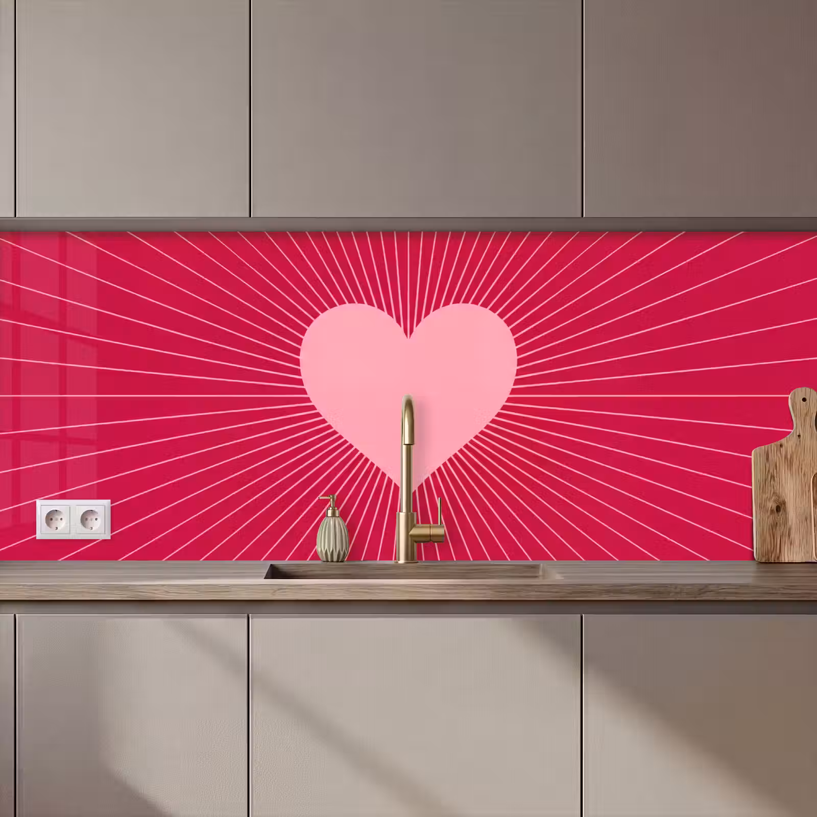 Küchenrückwand - Herz – Strahlen – Liebe – Abstrakt – Rosa — 1
