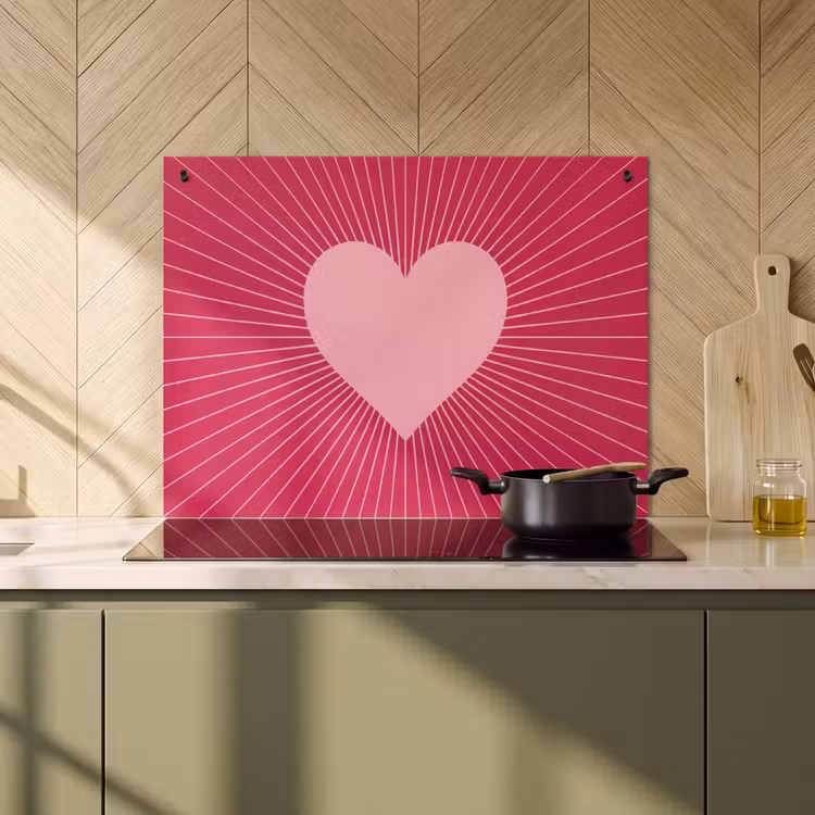 2-in-1 Herdabdeckplatte & Spritzschutz - Herz – Strahlen – Liebe – Abstrakt – Rosa — 3