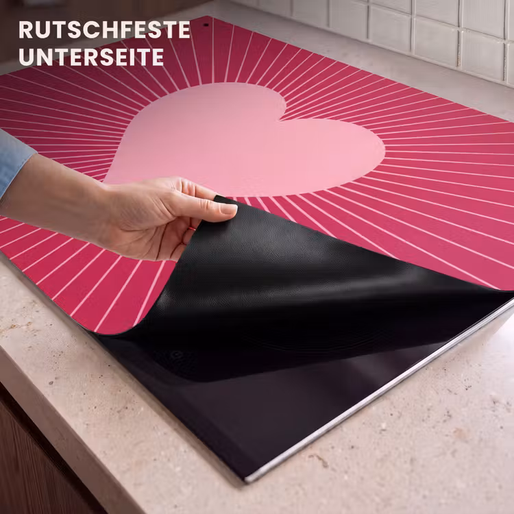 2-in-1 Herdabdeckplatte & Spritzschutz - Herz – Strahlen – Liebe – Abstrakt – Rosa — 4