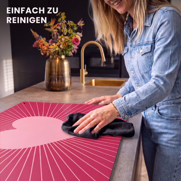2-in-1 Herdabdeckplatte & Spritzschutz - Herz – Strahlen – Liebe – Abstrakt – Rosa — 5