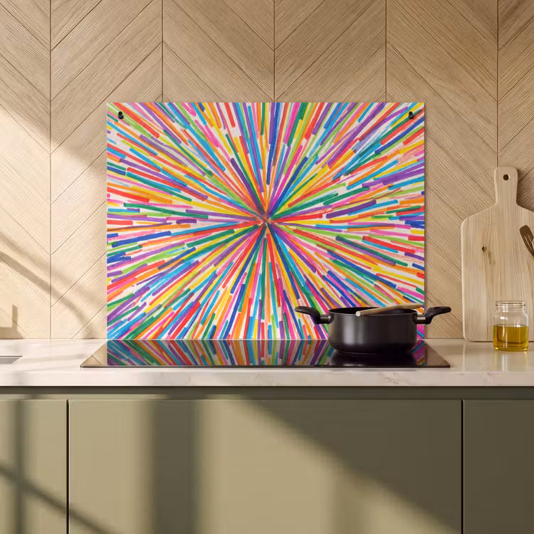 2-in-1 Herdabdeckplatte & Spritzschutz - Linien – Bunt – Abstrakt — 3