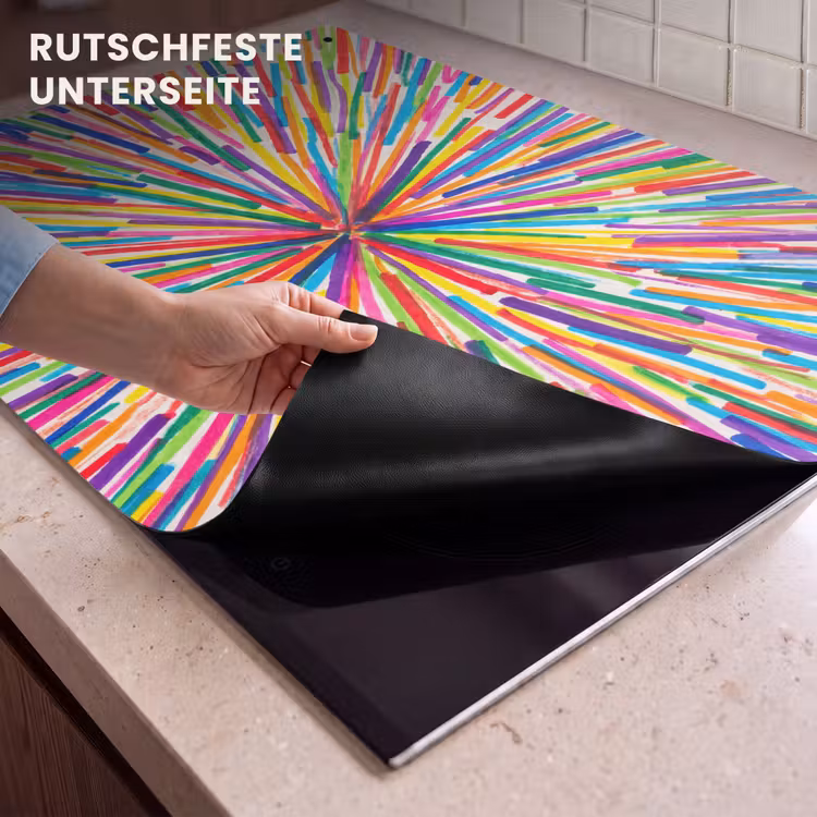 2-in-1 Herdabdeckplatte & Spritzschutz - Linien – Bunt – Abstrakt — 4