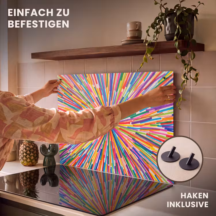 2-in-1 Herdabdeckplatte & Spritzschutz - Linien – Bunt – Abstrakt — 7