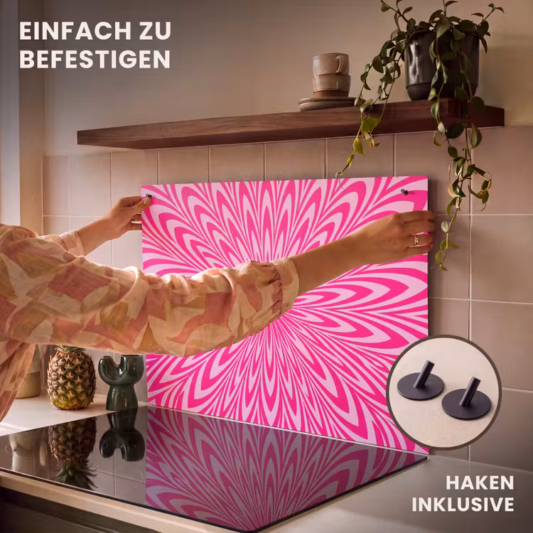 2-in-1 Herdabdeckplatte & Spritzschutz - Muster – Optisch – Rosa — 7
