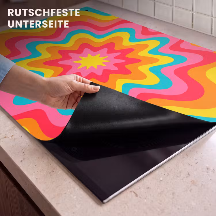 2-in-1 Herdabdeckplatte & Spritzschutz - Muster – Wellenförmig – Bunt — 4