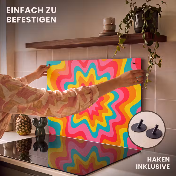 2-in-1 Herdabdeckplatte & Spritzschutz - Muster – Wellenförmig – Bunt — 7