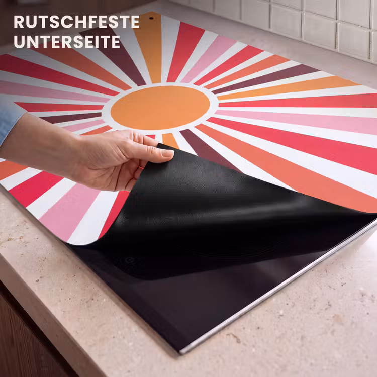 2-in-1 Herdabdeckplatte & Spritzschutz - Sonne – Strahlen – Abstrakt – Farbenfroh — 4