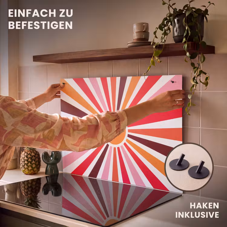 2-in-1 Herdabdeckplatte & Spritzschutz - Sonne – Strahlen – Abstrakt – Farbenfroh — 7
