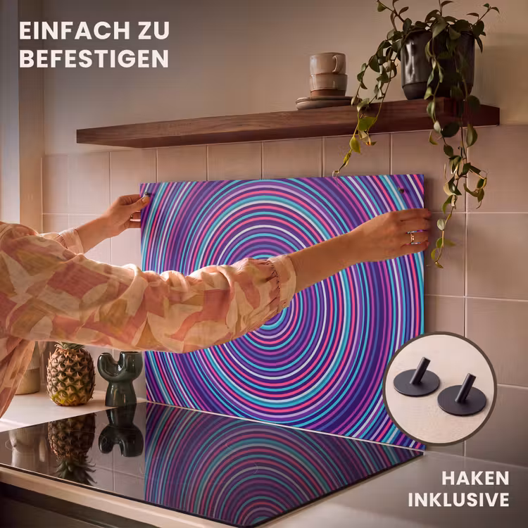 2-in-1 Herdabdeckplatte & Spritzschutz - Zusammenfassung – Kreise – Farbenfroh — 7