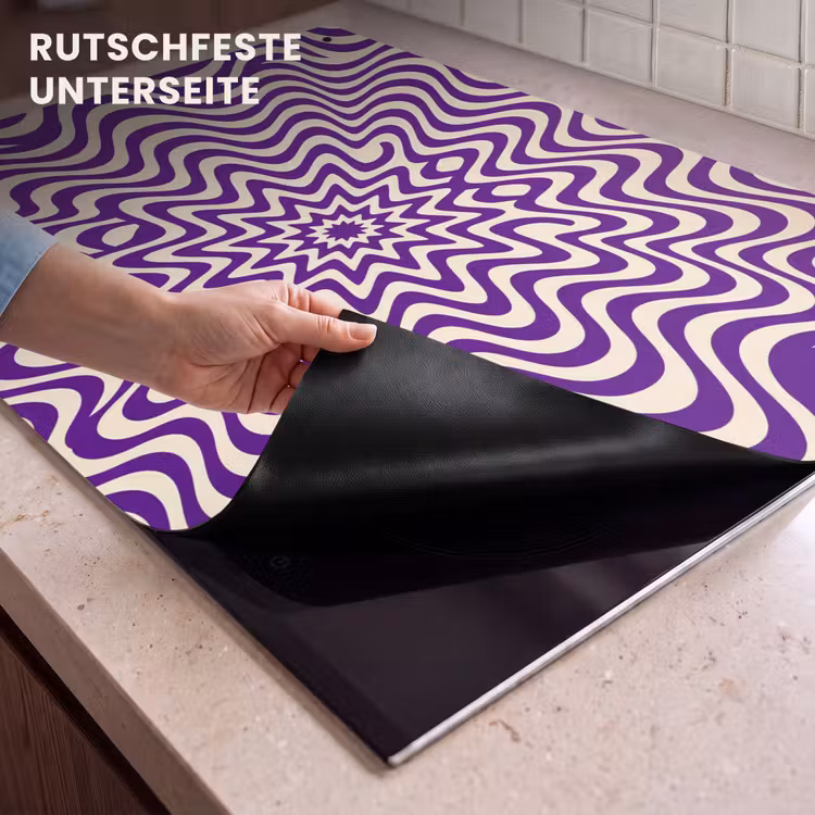 2-in-1 Herdabdeckplatte & Spritzschutz - Zusammenfassung – Wellen – Optisch – Modern – Lila — 4