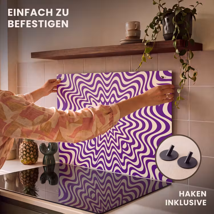 2-in-1 Herdabdeckplatte & Spritzschutz - Zusammenfassung – Wellen – Optisch – Modern – Lila — 7