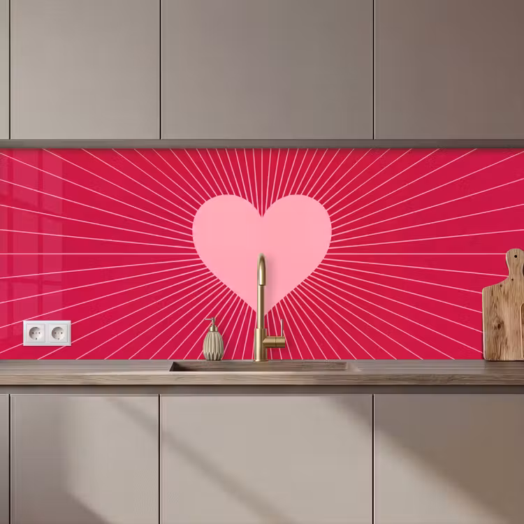 Küchenrückwand - Herz – Strahlen – Liebe – Abstrakt – Rosa — 1