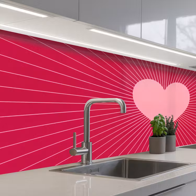 Küchenrückwand - Herz – Strahlen – Liebe – Abstrakt – Rosa — 2