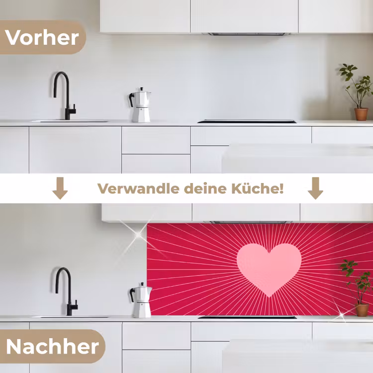 Küchenrückwand - Herz – Strahlen – Liebe – Abstrakt – Rosa — 3