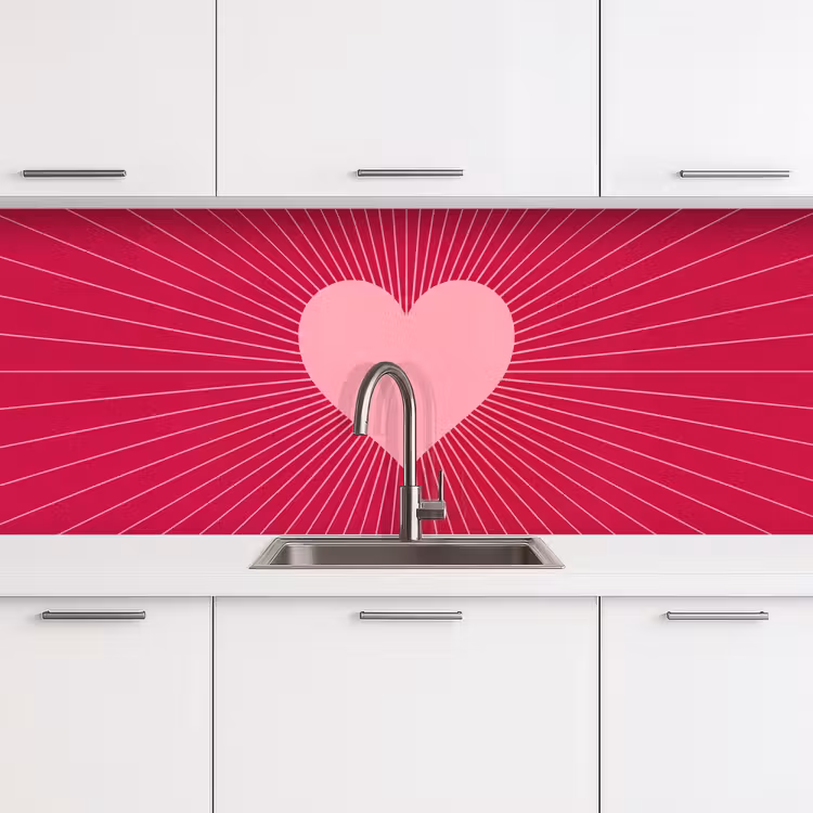 Küchenrückwand - Herz – Strahlen – Liebe – Abstrakt – Rosa — 4