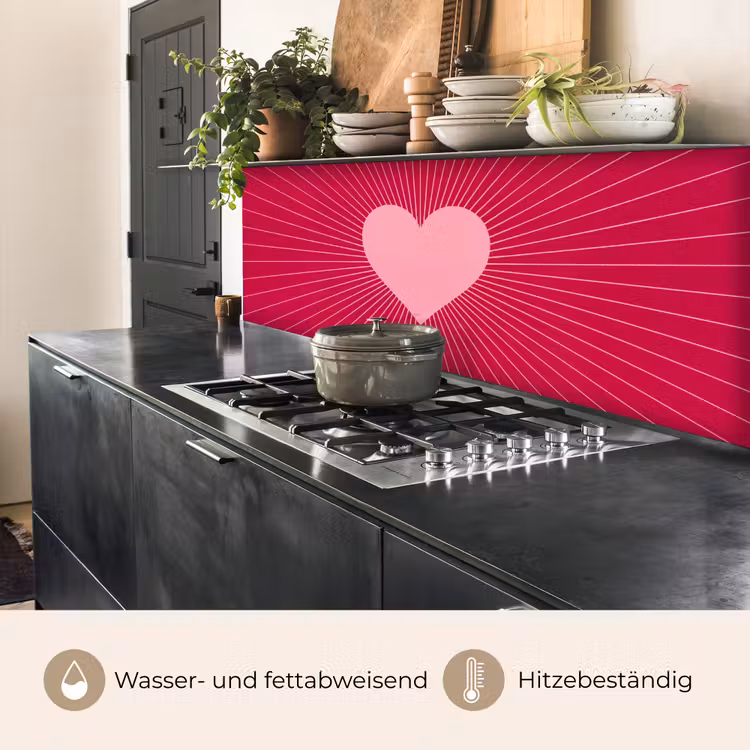 Küchenrückwand - Herz – Strahlen – Liebe – Abstrakt – Rosa — 5