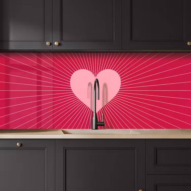 Küchenrückwand - Herz – Strahlen – Liebe – Abstrakt – Rosa — 6