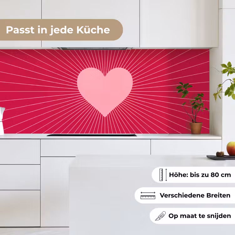 Küchenrückwand - Herz – Strahlen – Liebe – Abstrakt – Rosa — 7
