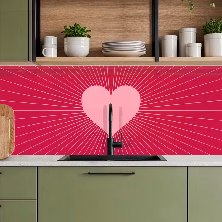 Küchenrückwand - Herz – Strahlen – Liebe – Abstrakt – Rosa — 8