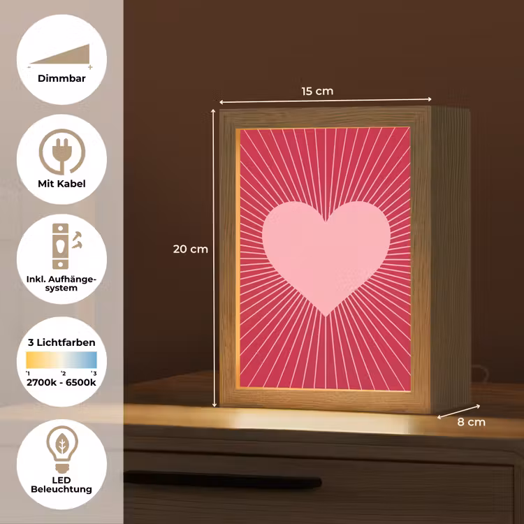 Personalisierte Lightbox - Herz – Strahlen – Liebe – Abstrakt – Rosa — 6