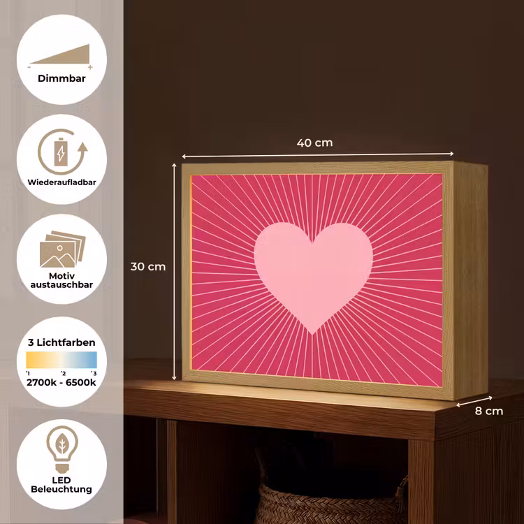 Nachtlicht Kinder - Herz – Strahlen – Liebe – Abstrakt – Rosa — 10