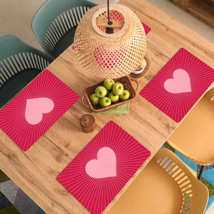 Tischset - 6 Stück - Herz – Strahlen – Liebe – Abstrakt – Rosa — 5