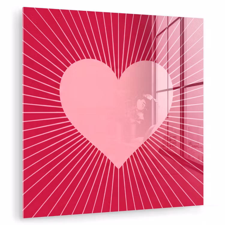 Glasbild - Herz – Strahlen – Liebe – Abstrakt – Rosa — 1