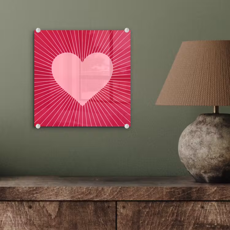 Glasbild - Herz – Strahlen – Liebe – Abstrakt – Rosa — 4