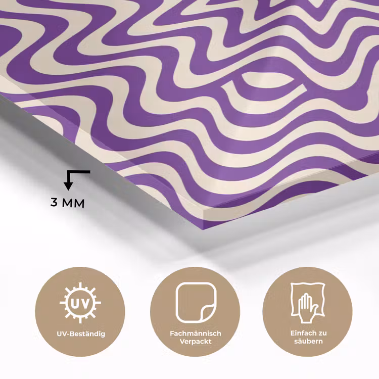 Glasbild - Zusammenfassung – Wellen – Optisch – Modern – Lila — 3