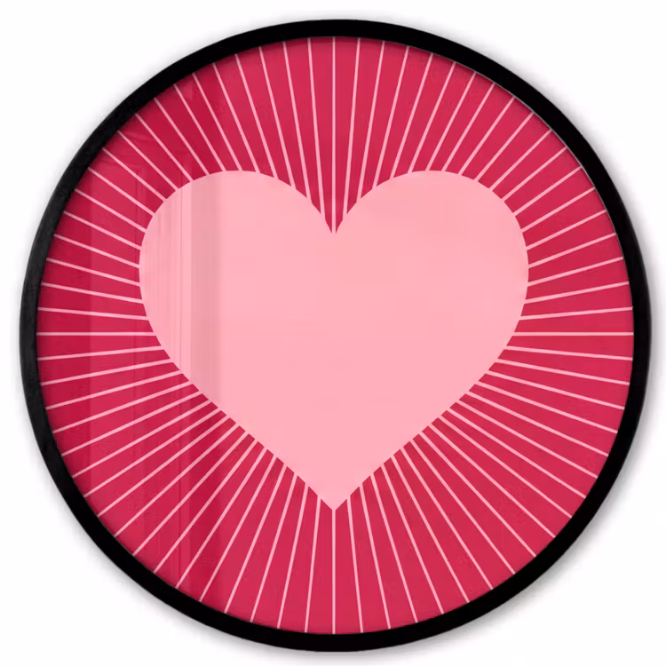 Poster im Rahmen Rund - Herz – Strahlen – Liebe – Abstrakt – Rosa — 1