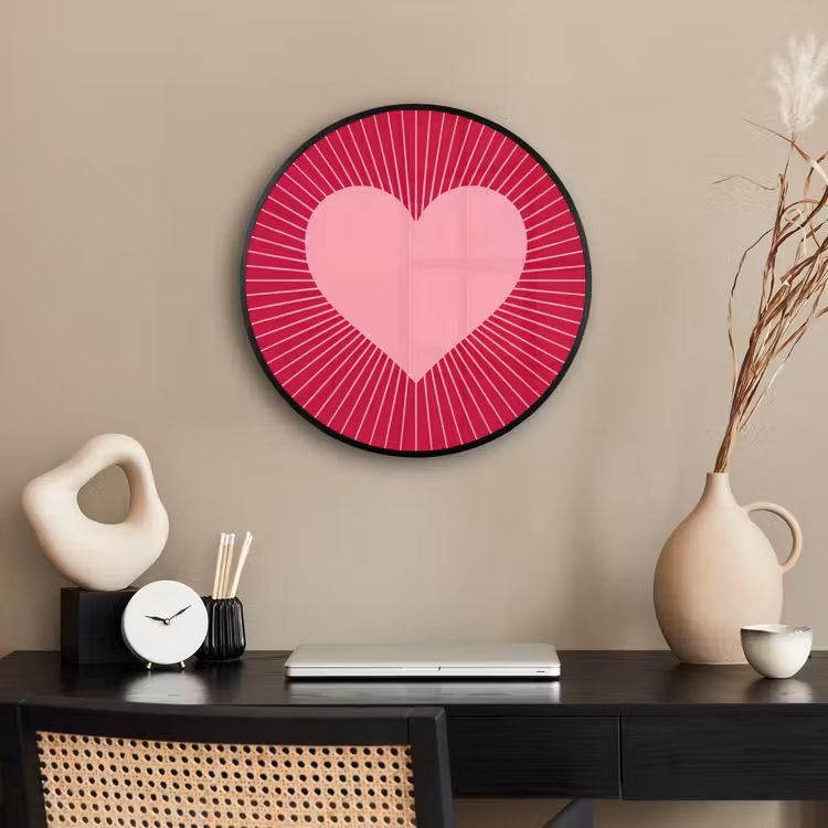 Poster im Rahmen Rund - Herz – Strahlen – Liebe – Abstrakt – Rosa — 3