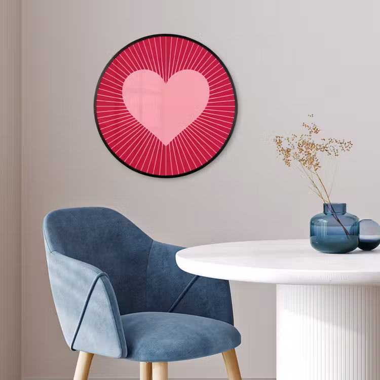 Poster im Rahmen Rund - Herz – Strahlen – Liebe – Abstrakt – Rosa — 4