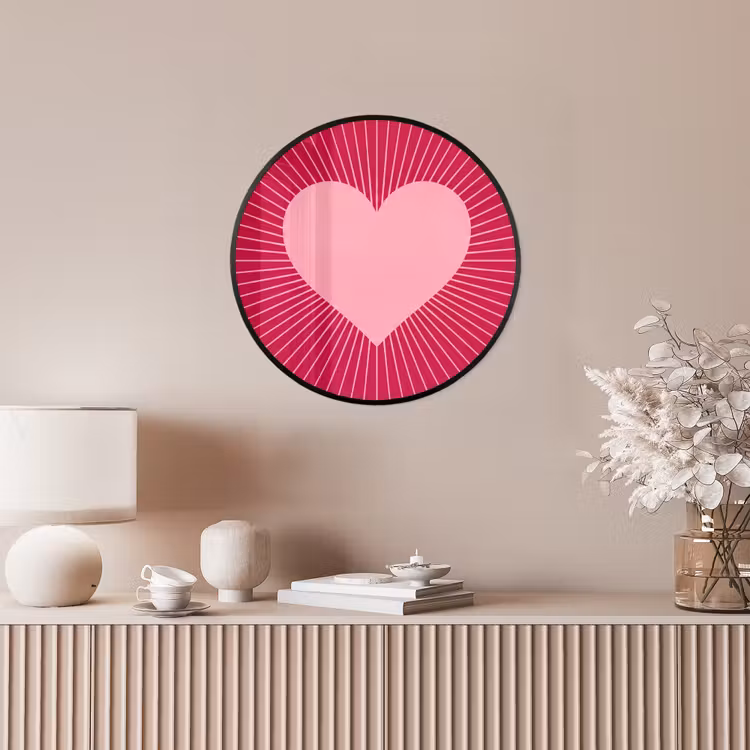 Poster im Rahmen Rund - Herz – Strahlen – Liebe – Abstrakt – Rosa — 5