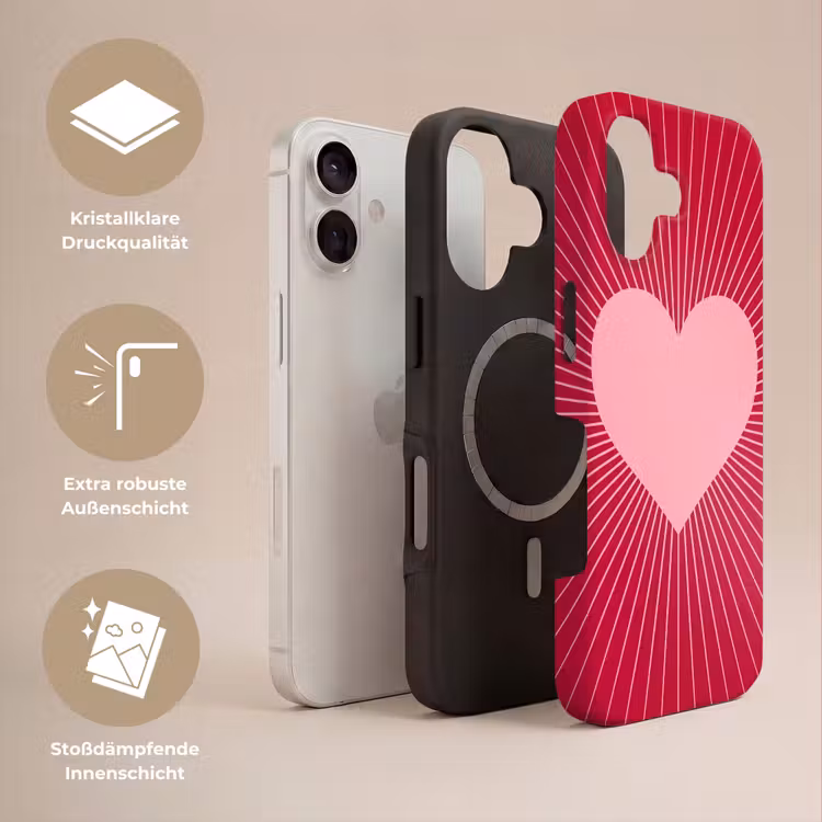 Handyhülle Toughcase - Herz – Strahlen – Liebe – Abstrakt – Rosa — 3