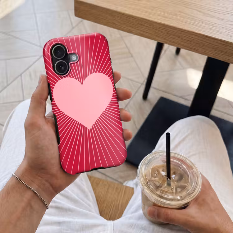 Handyhülle Toughcase - Herz – Strahlen – Liebe – Abstrakt – Rosa — 4