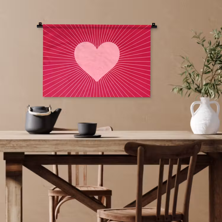 Wandteppich - Herz – Strahlen – Liebe – Abstrakt – Rosa — 3