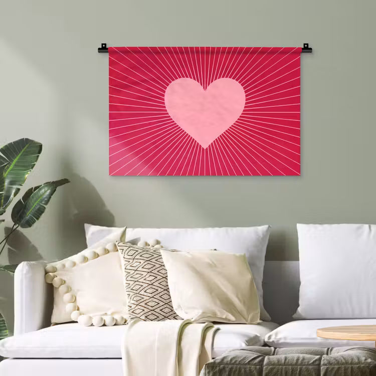 Wandteppich - Herz – Strahlen – Liebe – Abstrakt – Rosa — 4