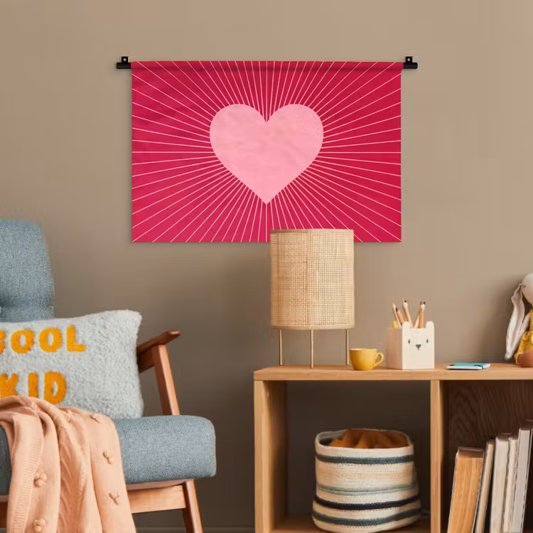 Wandteppich - Herz – Strahlen – Liebe – Abstrakt – Rosa — 5