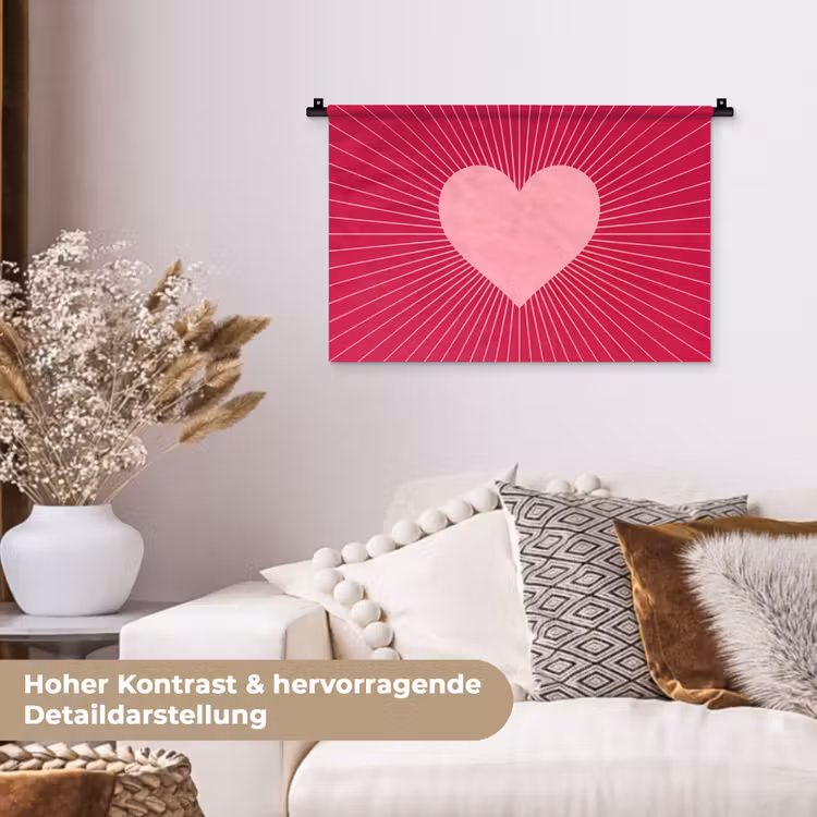 Wandteppich - Herz – Strahlen – Liebe – Abstrakt – Rosa — 6