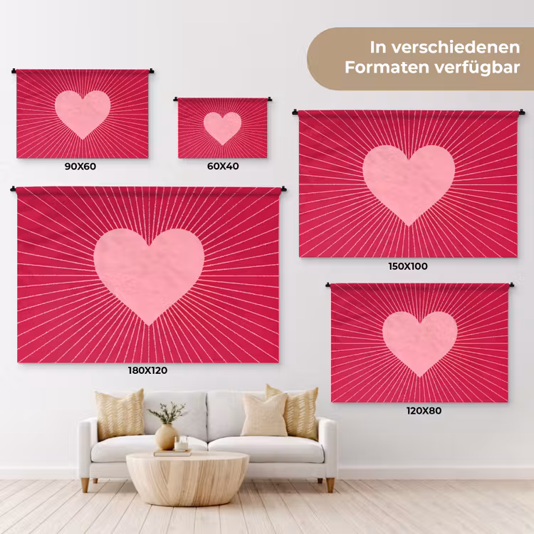 Wandteppich - Herz – Strahlen – Liebe – Abstrakt – Rosa — 8